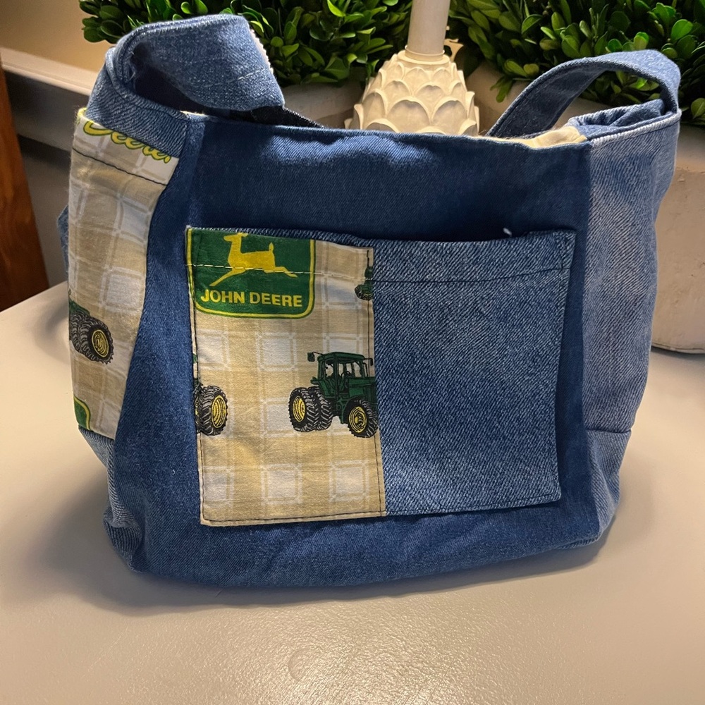 Hand Crafted Upcycled John Deere Blue and Green Denim Purse